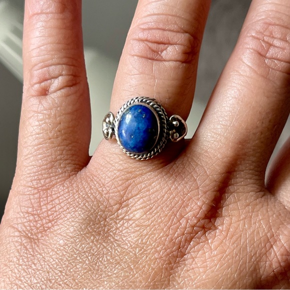 LAPIS LAZULI|Stamped 925|Sterling Silver Natural Gemstone Blue Lapis Lazuli Sz 7 - Picture 2 of 11